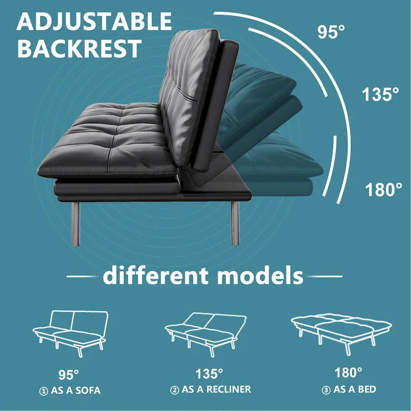 Canapé Futon Convertible, Lit Futon en Similicuir, Meuble Canapé-Lit pour Petits Espaces, Dortoir, Salon