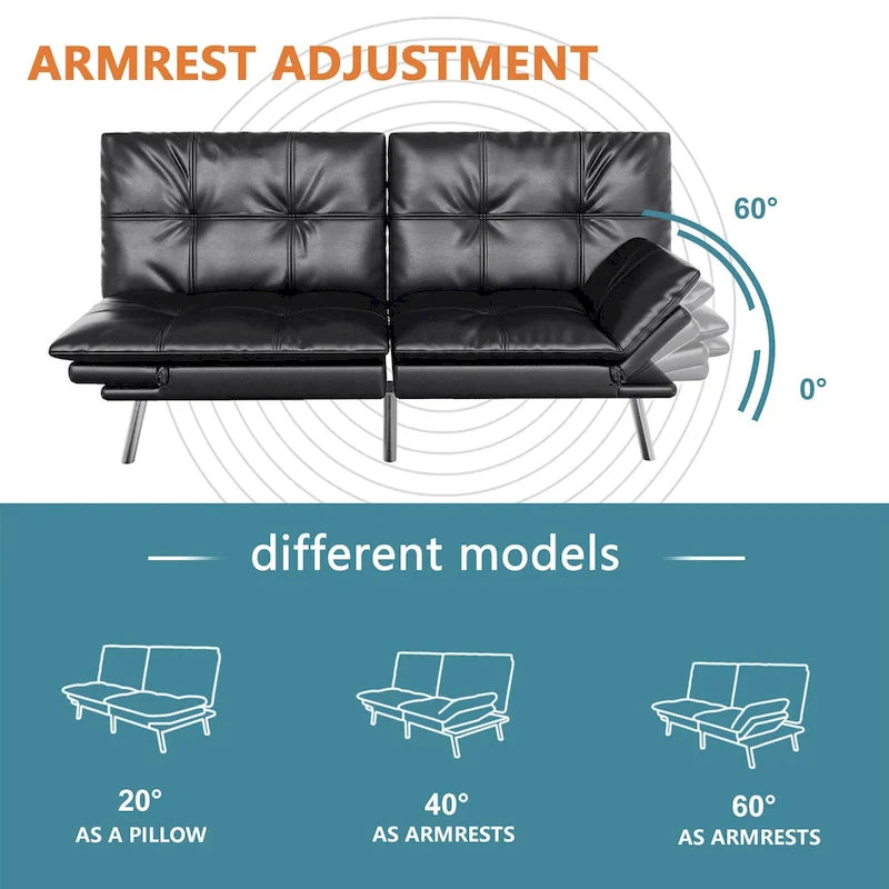 Canapé Futon Convertible, Lit Futon en Similicuir, Meuble Canapé-Lit pour Petits Espaces, Dortoir, Salon