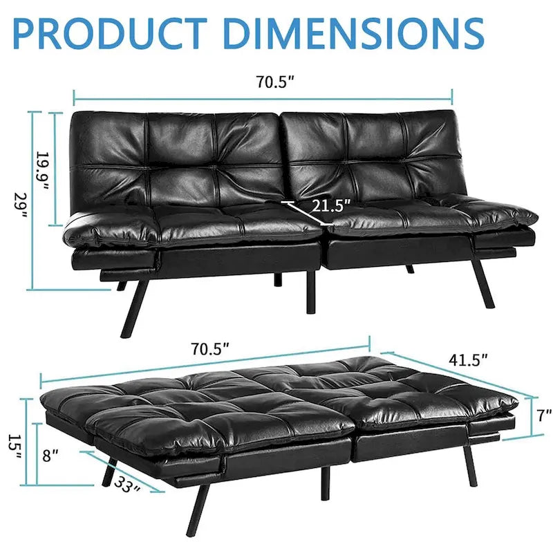 Canapé Futon Convertible, Lit Futon en Similicuir, Meuble Canapé-Lit pour Petits Espaces, Dortoir, Salon