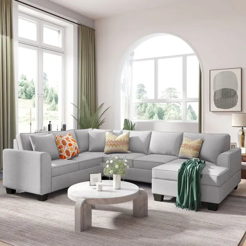 Canapé d'angle 279 x 218 cm Rembourré Moderne Accoudoirs Anglais Classique en U 3 Coussins Inclus