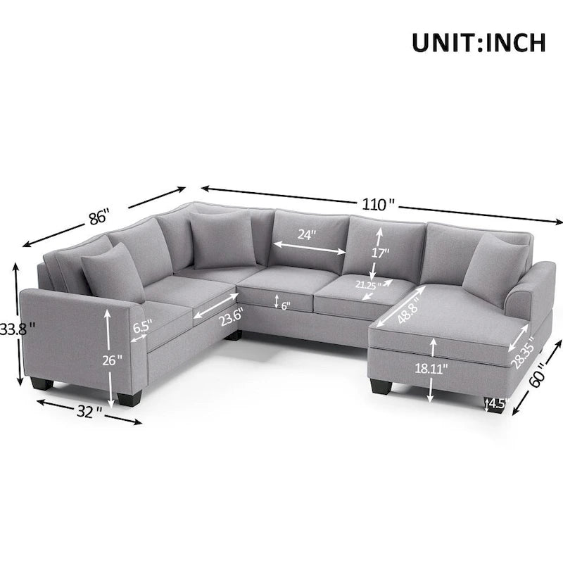 Canapé d'angle 279 x 218 cm Rembourré Moderne Accoudoirs Anglais Classique en U 3 Coussins Inclus