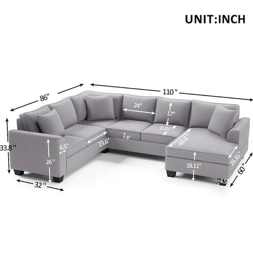 Canapé d'angle 279 x 218 cm Rembourré Moderne Accoudoirs Anglais Classique en U 3 Coussins Inclus