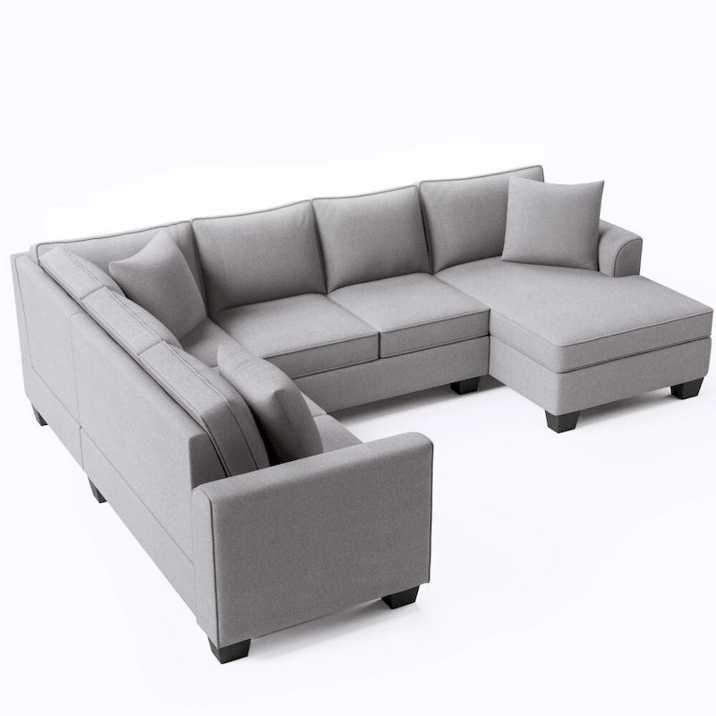 Canapé d'angle 279 x 218 cm Rembourré Moderne Accoudoirs Anglais Classique en U 3 Coussins Inclus