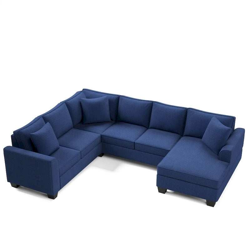 Canapé d'angle 279 x 218 cm Rembourré Moderne Accoudoirs Anglais Classique en U 3 Coussins Inclus
