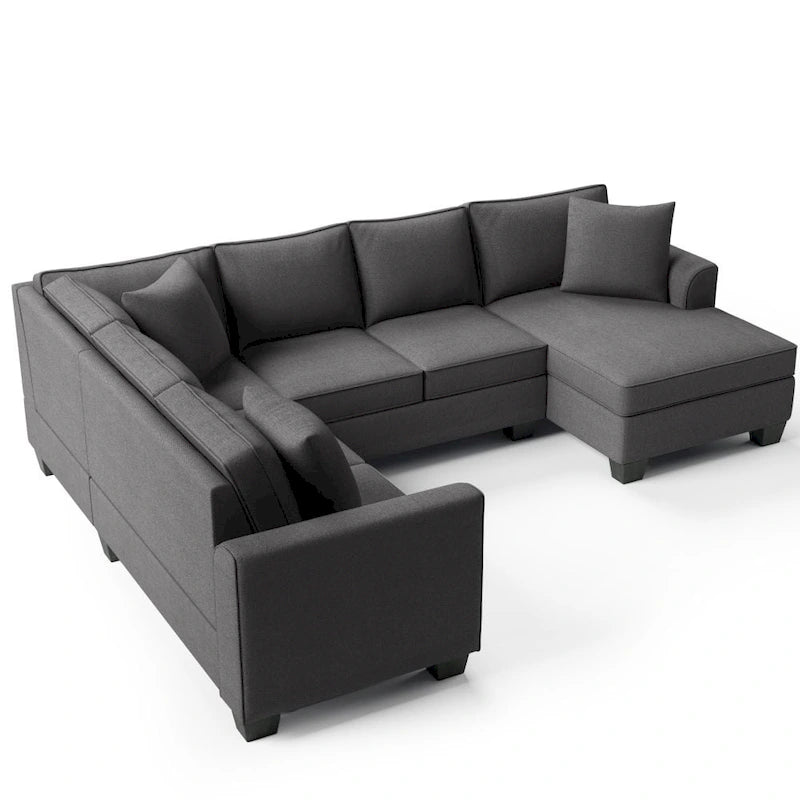 Canapé d'angle 279 x 218 cm Rembourré Moderne Accoudoirs Anglais Classique en U 3 Coussins Inclus