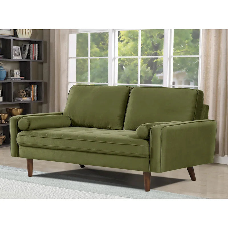 Canapé Monahan 58W en velours capitonné et cadre en bois