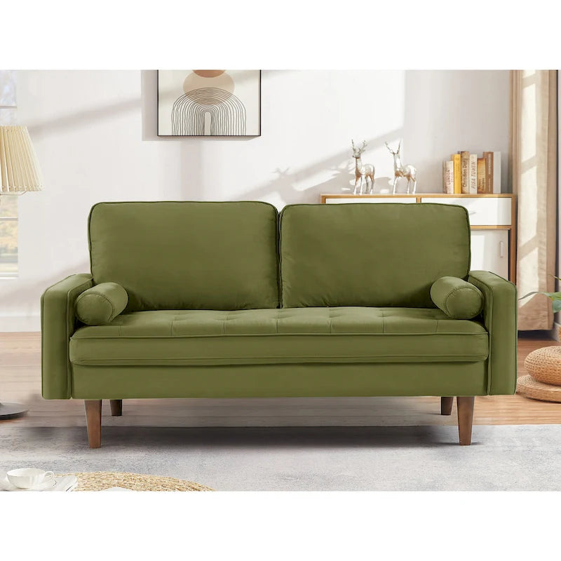 Canapé Monahan 58W en velours capitonné et cadre en bois