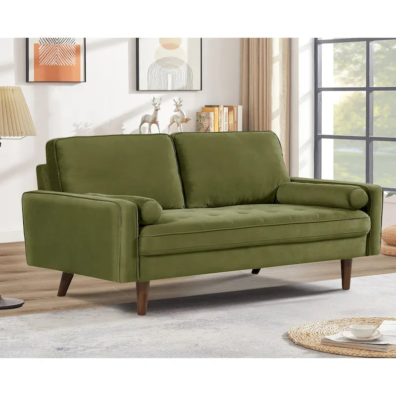 Canapé Monahan 58W en velours capitonné et cadre en bois