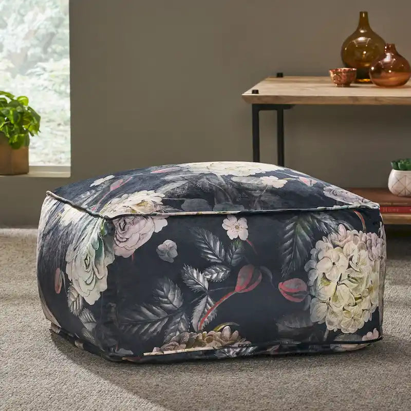 Pouf cubique en tissu à motif floral de taille moyenne traditionnel Reigle par Christopher Knight Home