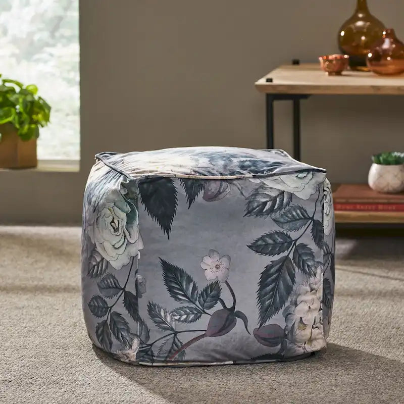 Pouf cubique en tissu à motif floral de taille moyenne traditionnel Reigle par Christopher Knight Home