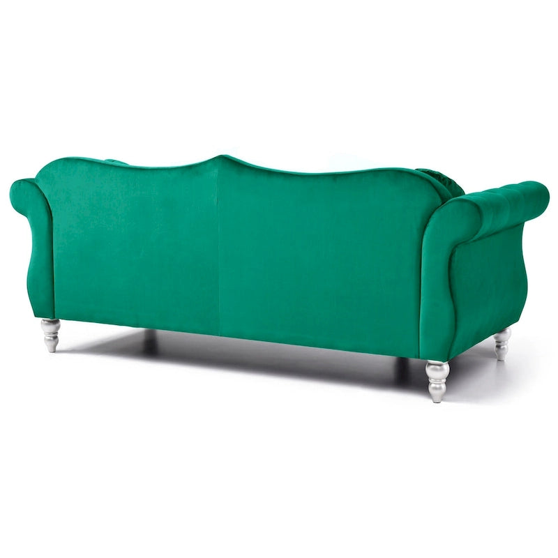 Canapé 3 places Hollywood Chesterfield en velours de 82 po avec 2 coussins décoratifs – 82L x 35P x 34H
