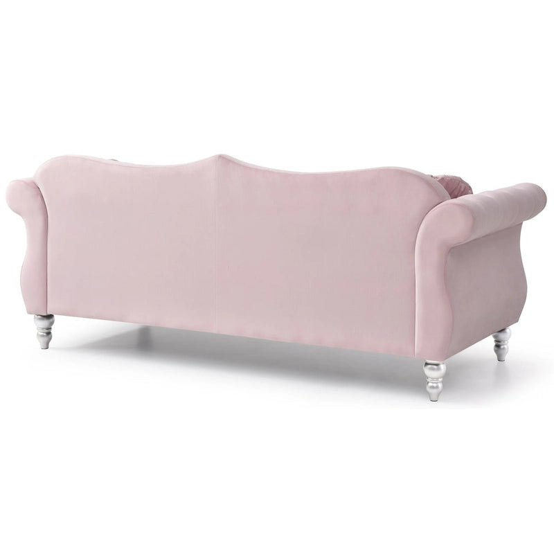 Canapé 3 places Hollywood Chesterfield en velours de 82 po avec 2 coussins décoratifs – 82L x 35P x 34H