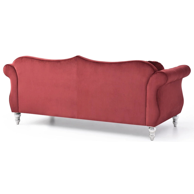 Canapé 3 places Hollywood Chesterfield en velours de 82 po avec 2 coussins décoratifs – 82L x 35P x 34H