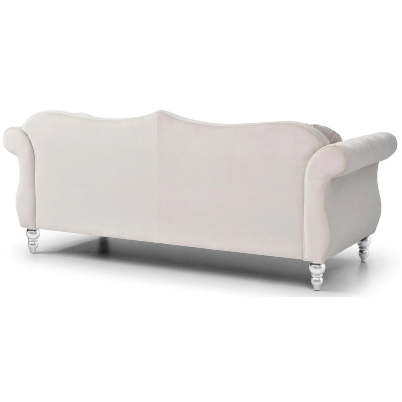 Canapé 3 places Hollywood Chesterfield en velours de 82 po avec 2 coussins décoratifs – 82L x 35P x 34H