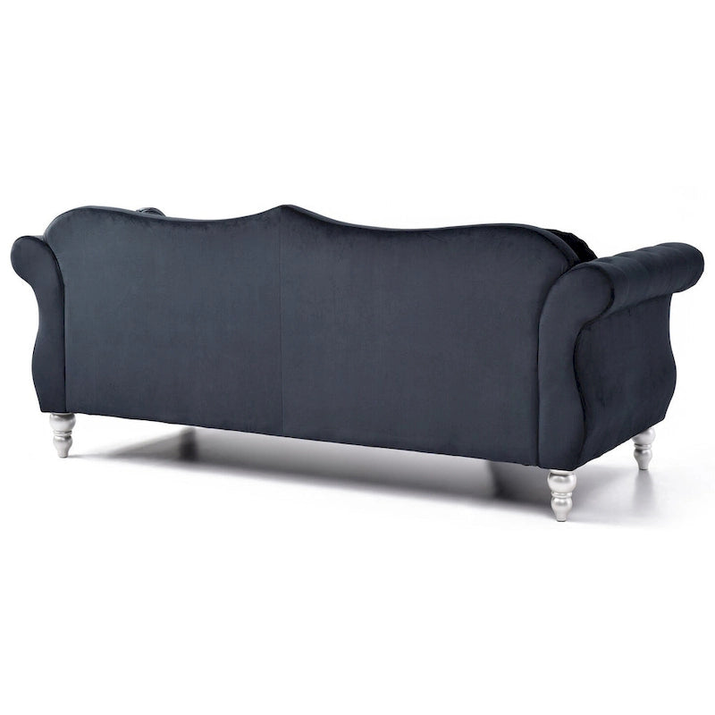 Canapé 3 places Hollywood Chesterfield en velours de 82 po avec 2 coussins décoratifs – 82L x 35P x 34H