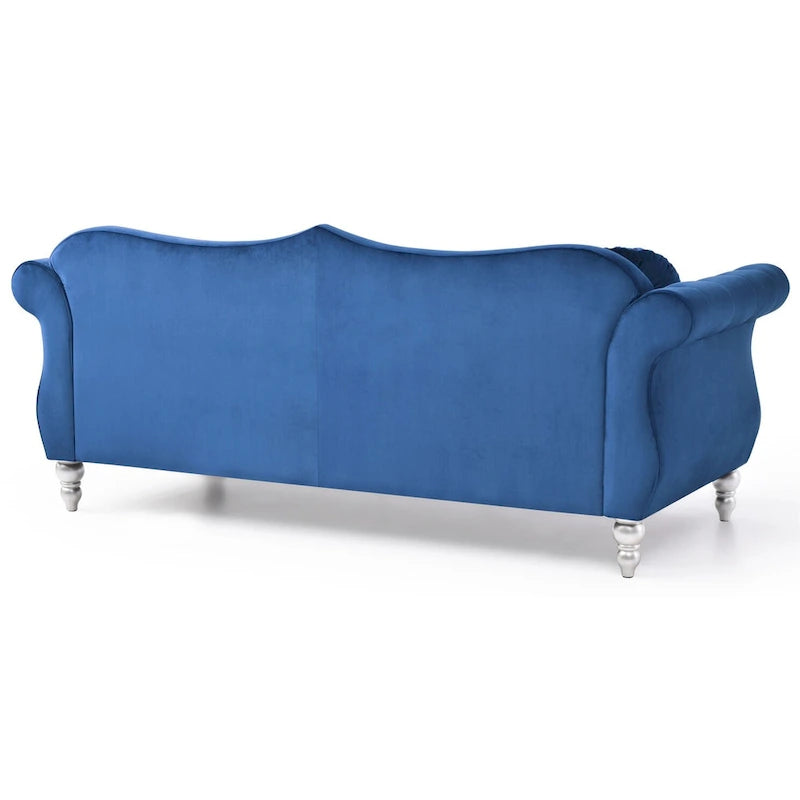 Canapé 3 places Hollywood Chesterfield en velours de 82 po avec 2 coussins décoratifs – 82L x 35P x 34H
