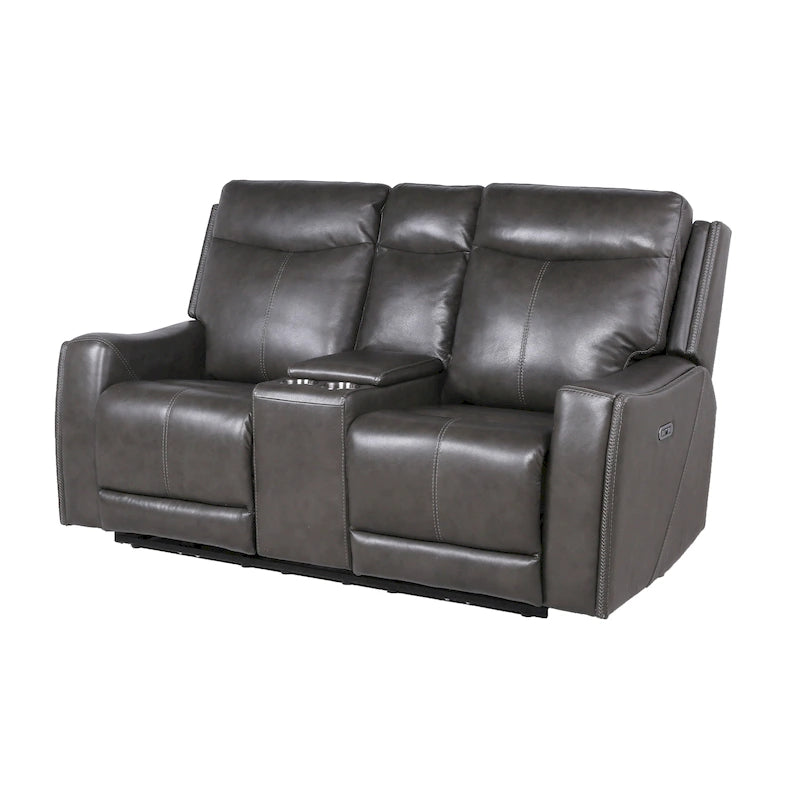 Causeuse inclinable en cuir pleine fleur Newport Power avec console par Greyson Living