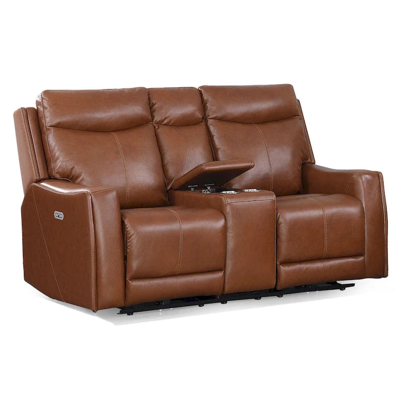 Causeuse inclinable en cuir pleine fleur Newport Power avec console par Greyson Living