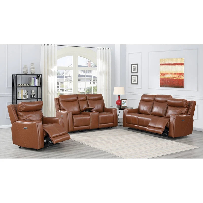 Causeuse inclinable en cuir pleine fleur Newport Power avec console par Greyson Living
