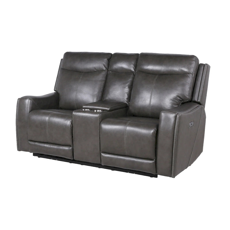 Causeuse inclinable en cuir pleine fleur Newport Power avec console par Greyson Living