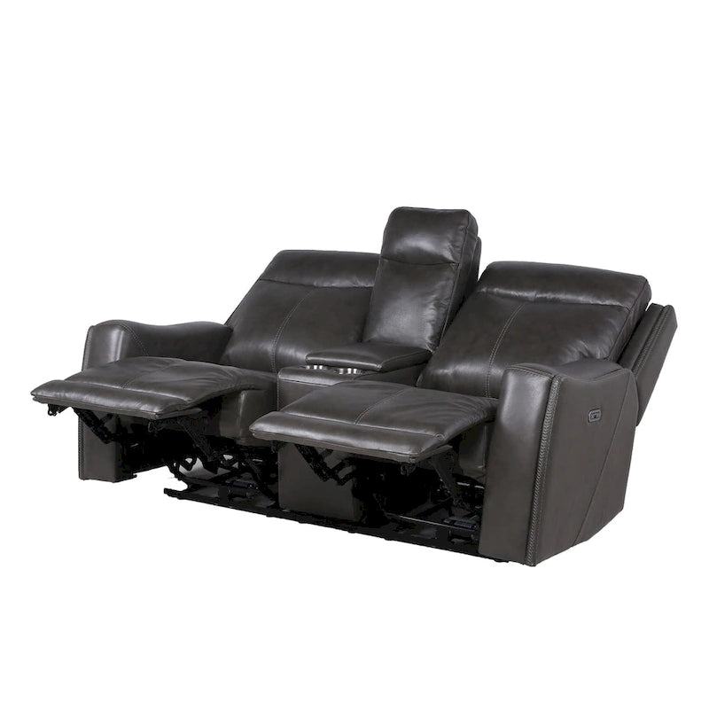 Causeuse inclinable en cuir pleine fleur Newport Power avec console par Greyson Living