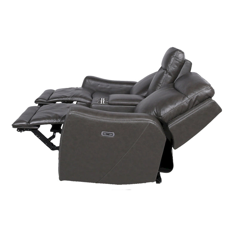 Causeuse inclinable en cuir pleine fleur Newport Power avec console par Greyson Living