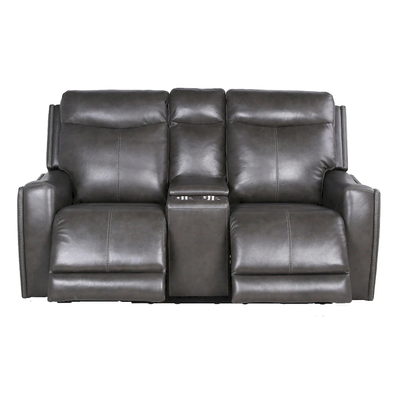 Causeuse inclinable en cuir pleine fleur Newport Power avec console par Greyson Living