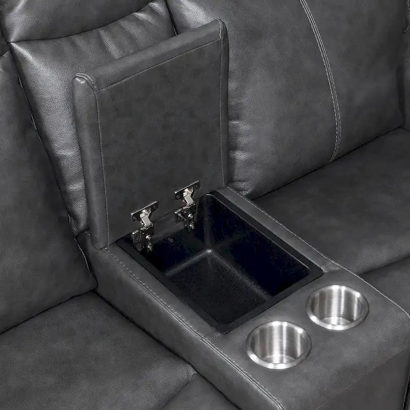 Causeuse inclinable en cuir pleine fleur Newport Power avec console par Greyson Living