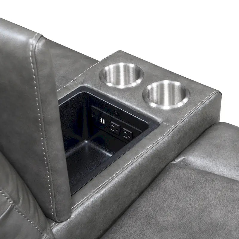 Causeuse inclinable en cuir pleine fleur Newport Power avec console par Greyson Living