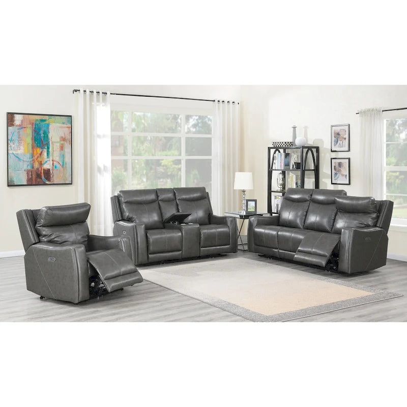 Causeuse inclinable en cuir pleine fleur Newport Power avec console par Greyson Living