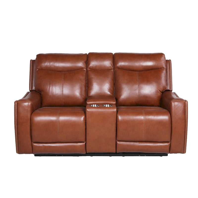 Causeuse inclinable en cuir pleine fleur Newport Power avec console par Greyson Living