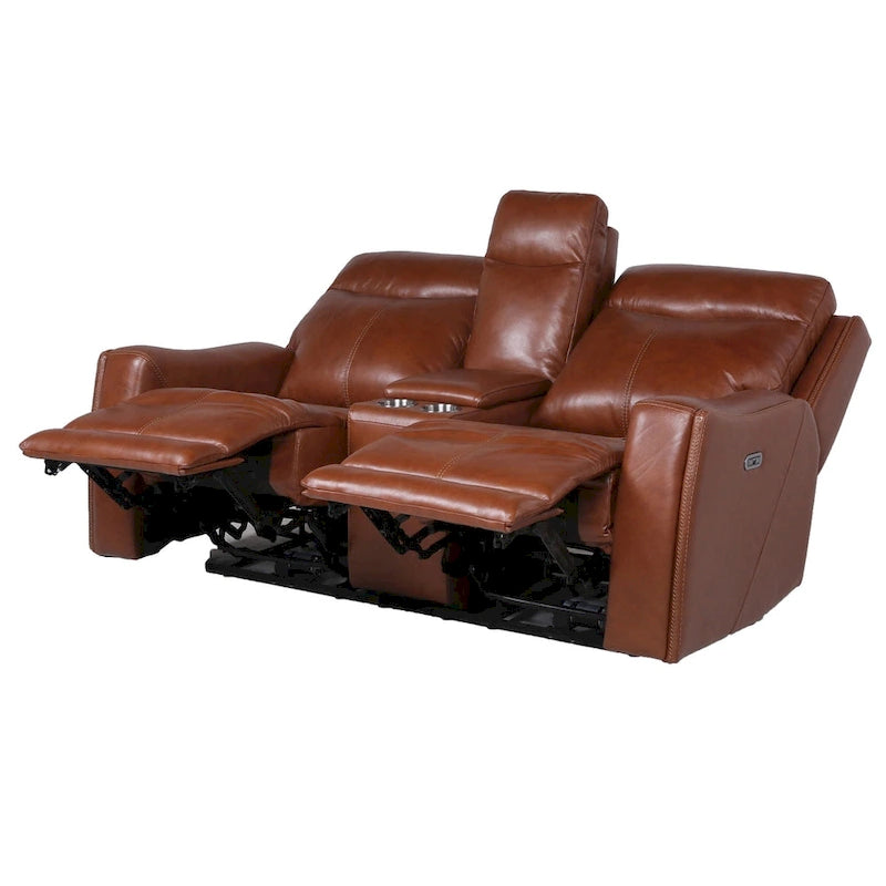 Causeuse inclinable en cuir pleine fleur Newport Power avec console par Greyson Living