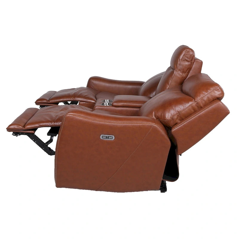 Causeuse inclinable en cuir pleine fleur Newport Power avec console par Greyson Living