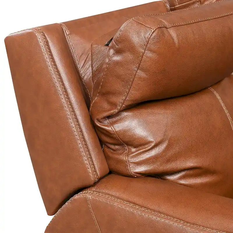 Causeuse inclinable en cuir pleine fleur Newport Power avec console par Greyson Living