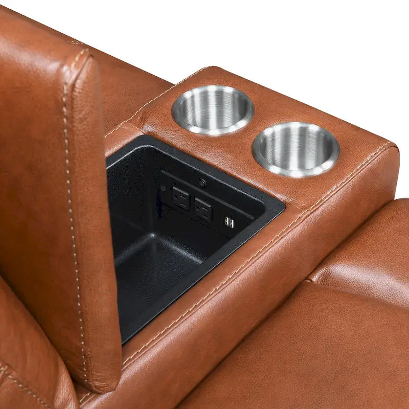 Causeuse inclinable en cuir pleine fleur Newport Power avec console par Greyson Living