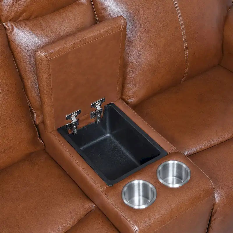 Causeuse inclinable en cuir pleine fleur Newport Power avec console par Greyson Living
