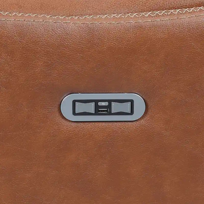 Causeuse inclinable en cuir pleine fleur Newport Power avec console par Greyson Living