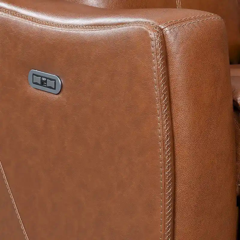 Causeuse inclinable en cuir pleine fleur Newport Power avec console par Greyson Living