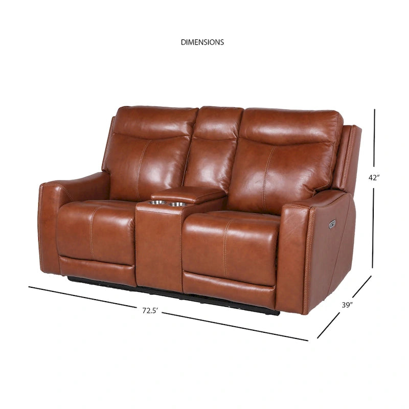 Causeuse inclinable en cuir pleine fleur Newport Power avec console par Greyson Living