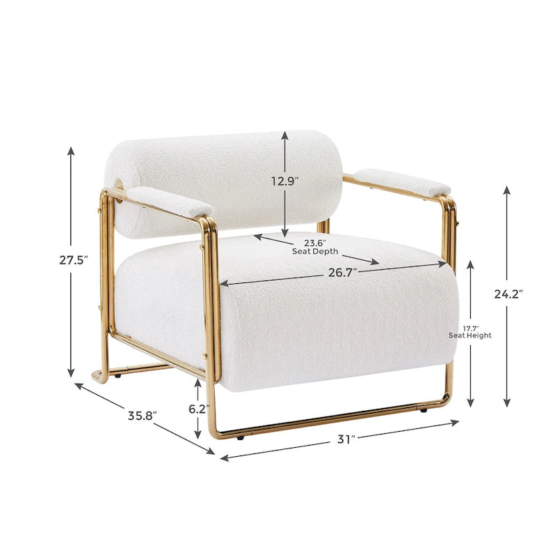 Fauteuil VANOMi 31 large en velours futuriste avec structure dorée brillante et dossier cylindrique