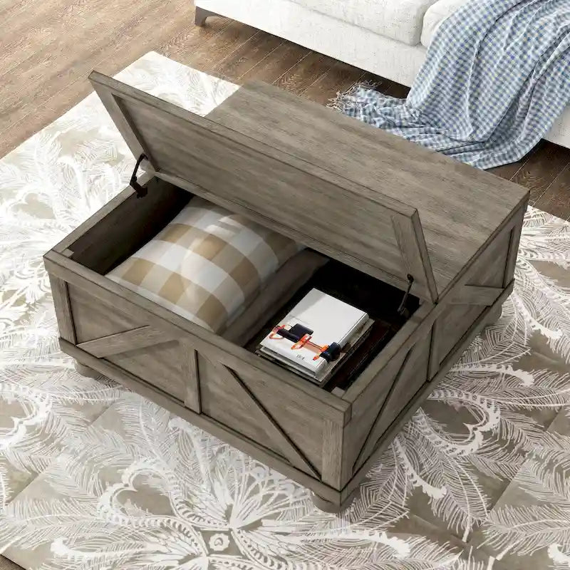 Table basse de rangement Kinleyville Farmhouse 36 po en acacia et pin par Furniture of America