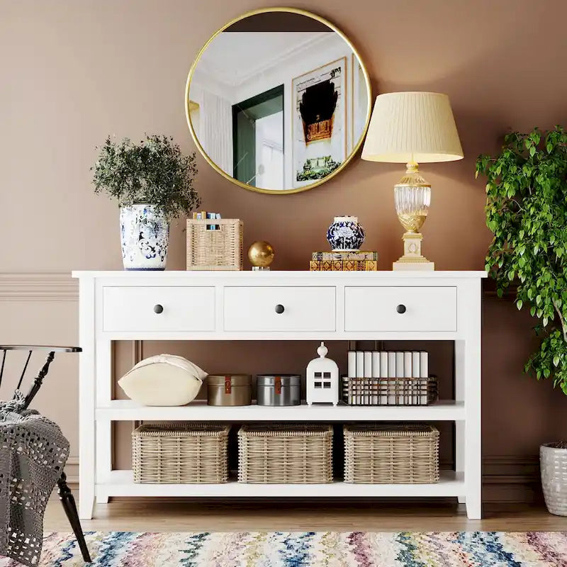 Console de style rétro avec deux étagères ouvertes