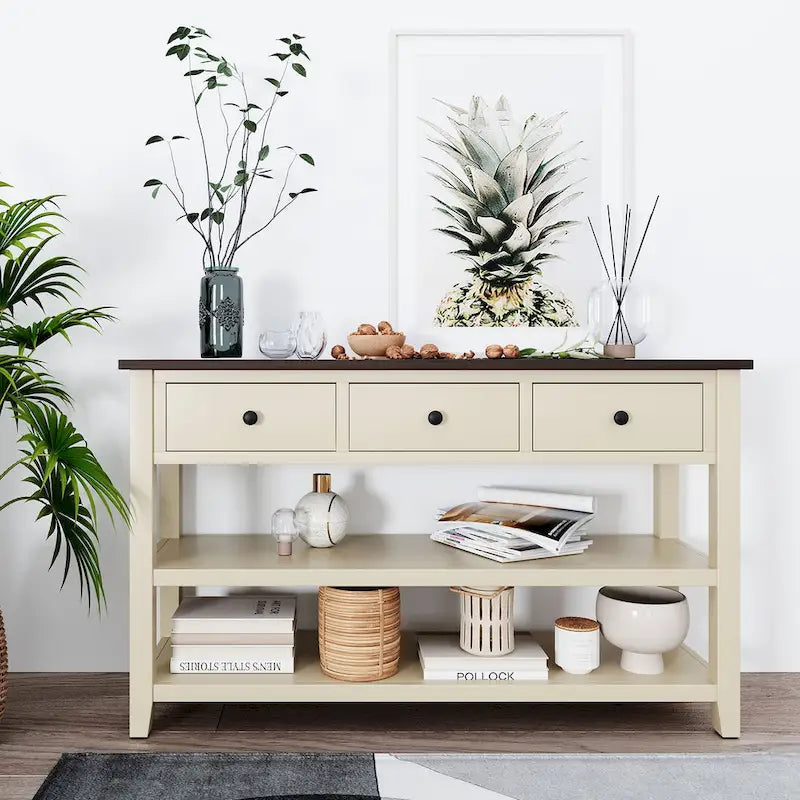 Console de style rétro avec deux étagères ouvertes