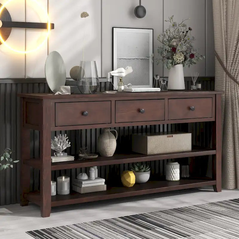 Console de style rétro avec deux étagères ouvertes