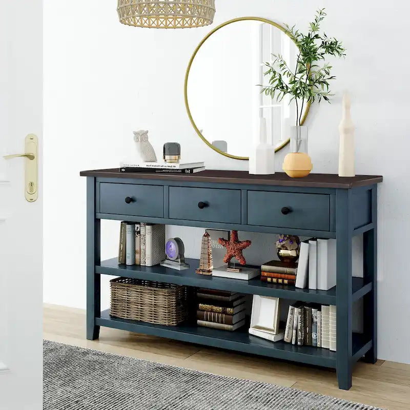 Console de style rétro avec deux étagères ouvertes