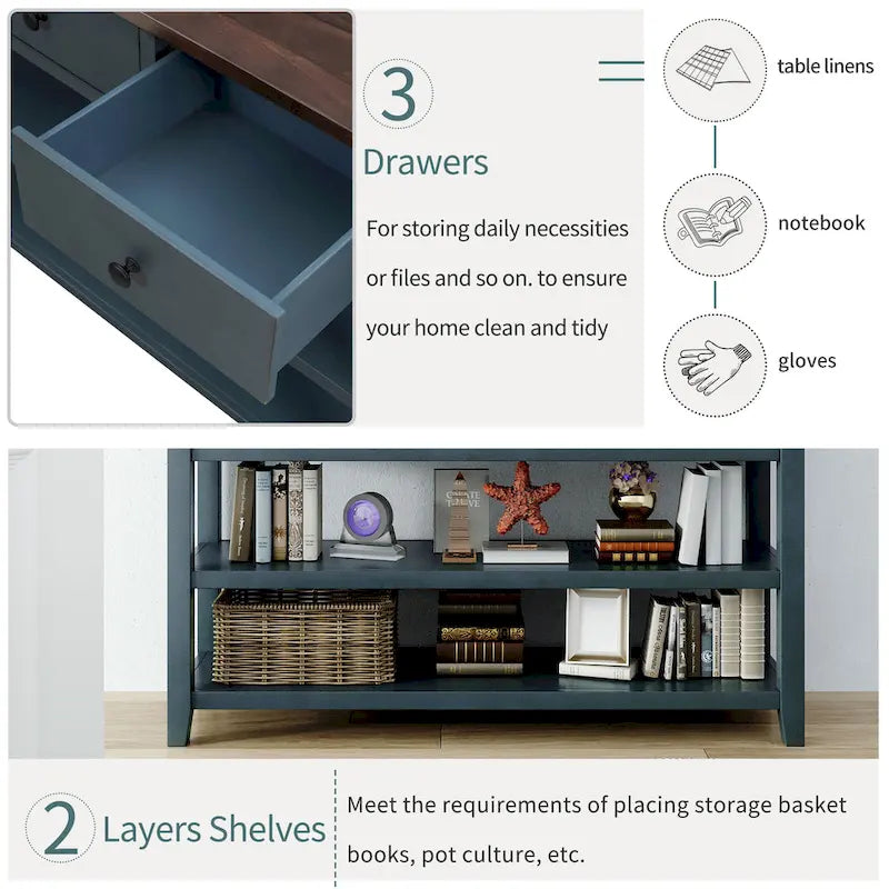 Console de style rétro avec deux étagères ouvertes