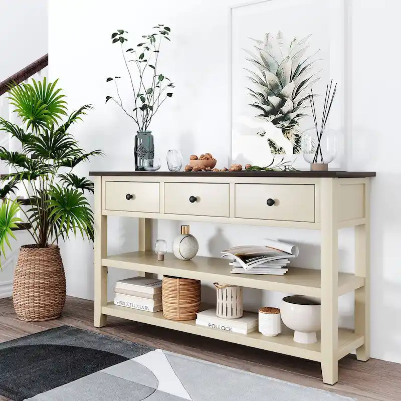 Console de style rétro avec deux étagères ouvertes