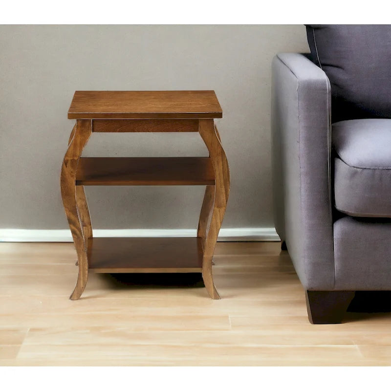 Table d'appoint à pattes arquées en bois noir à 2 étagères - 20 L x 18 P x 23 H