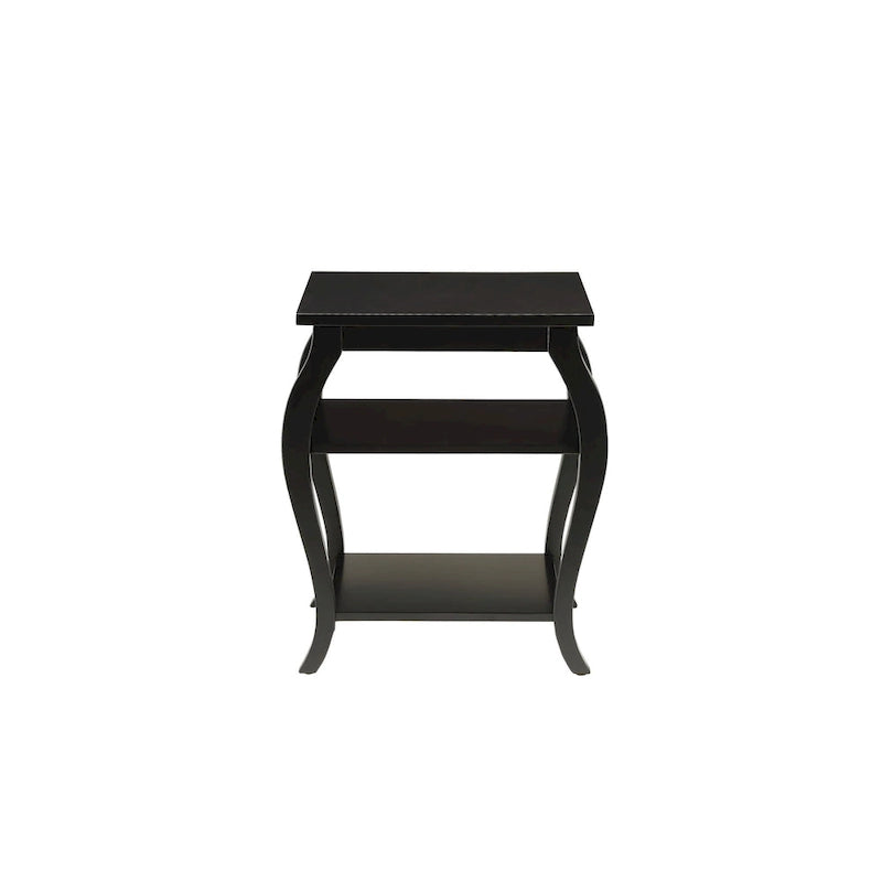 Table d'appoint à pattes arquées en bois noir à 2 étagères - 20 L x 18 P x 23 H
