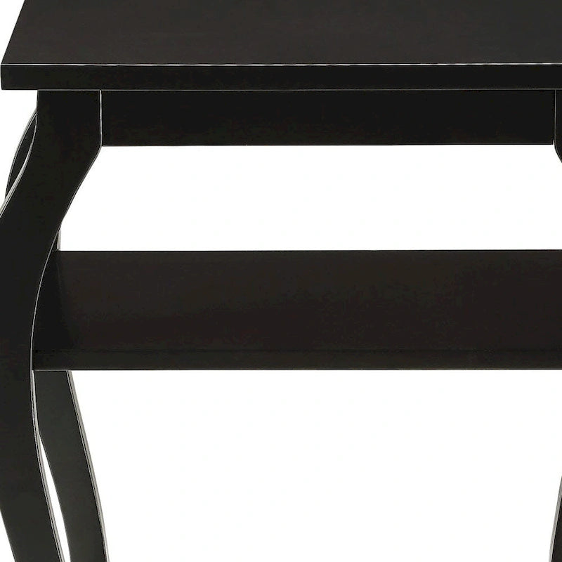 Table d'appoint à pattes arquées en bois noir à 2 étagères - 20 L x 18 P x 23 H